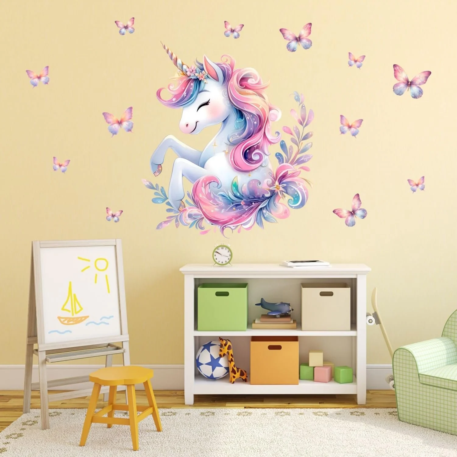 Наклейка на стіну 248 Єдиноріг з метеликами 1000 x 1000 мм, фото №2