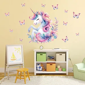 Наклейка на стіну 248 Єдиноріг з метеликами 1000 x 1000 мм synthetic.ua - Фото 1
