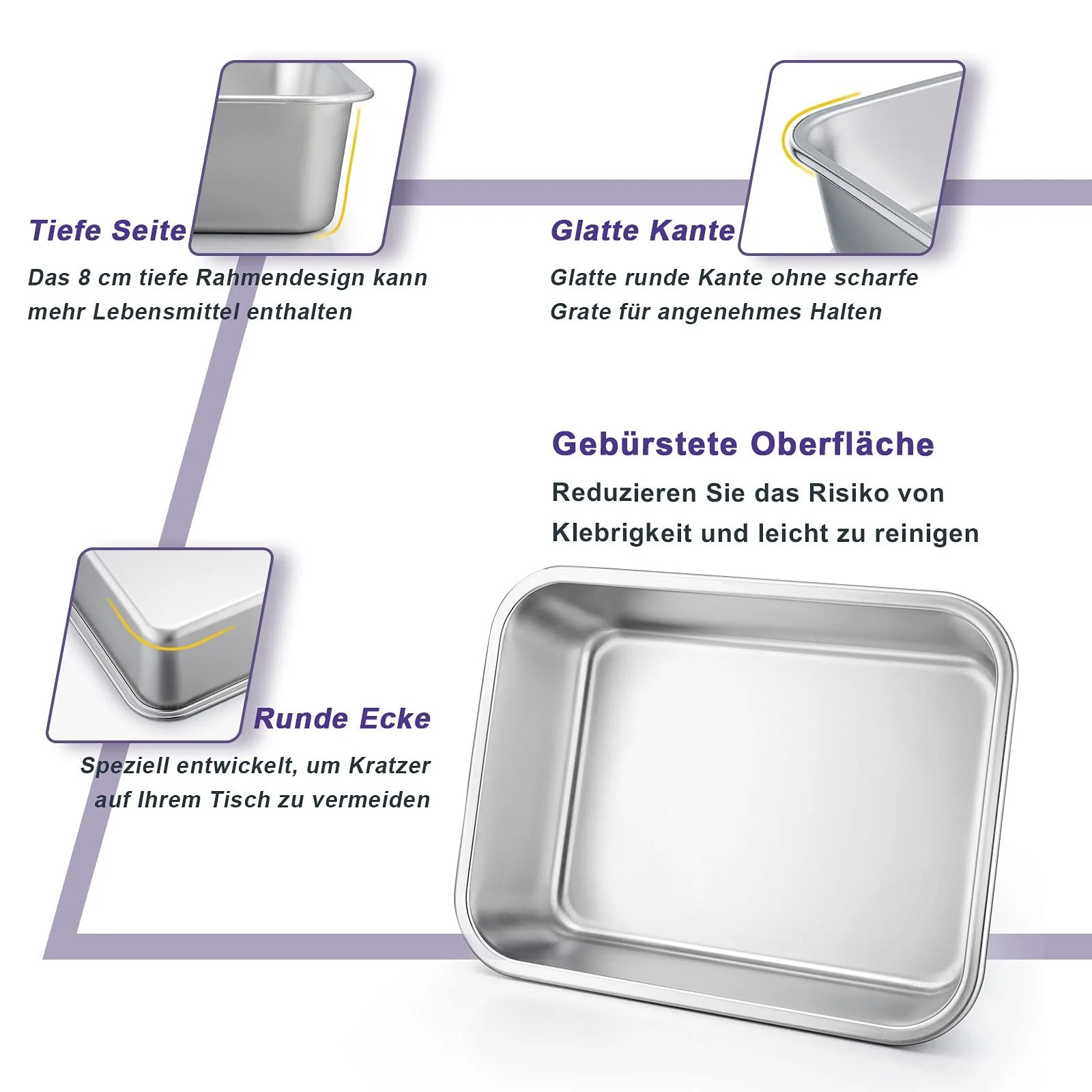 Форма для запекания Homikit прямоугольная из нержавеющей стали 27 x 21 x 8 см, фото №3