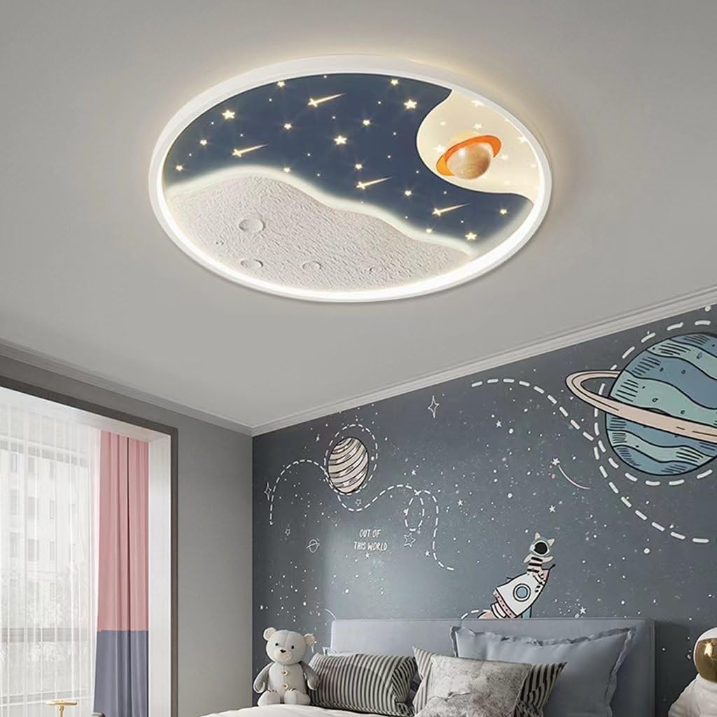 Світильник Phtlampes LED стельовий для дітей з регулюванням яскравості з пультом ДУ абажур Зірка Місяць підвісний світильник декоративний, фото №4