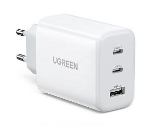 Зарядний пристрій 3xUSB 65W (2xType-C+USB QC3.0) Fast Charger Білий CD275 Ugreen - Фото 1