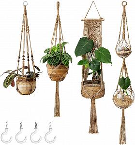 Подвесы для растений Mkouo Macrame Набор из 4 шт. Коричневый - Фото 1