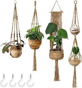 Купить Подвесы для растений Mkouo Macrame Набор из 4 шт. Коричневый - Фото 1 Подвесы для растений Mkouo Macrame Набор из 4 шт. Коричневый - Фото 1