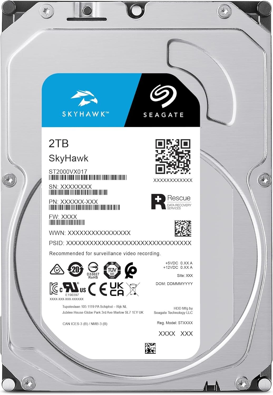 Жорсткий диск Seagate SkyHawk 2ТБ 5400об/м 180 МБ/с 3.5" SATA III (ST2000VXZ17/ST2000VX017), фото №2