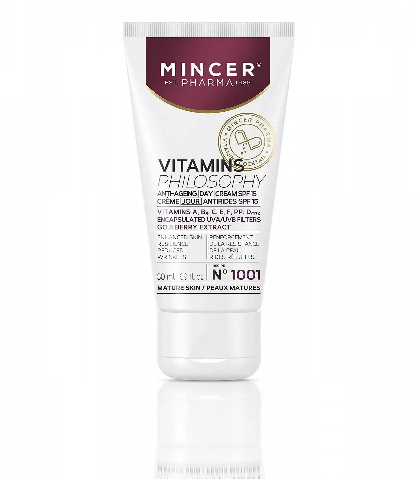 Денний крем для обличчя Mincer Pharma Vitamins Philosophy Anti-Aging Wrinkle Reduction SPF 15 50 мл, фото №2 Денний крем для обличчя Mincer Pharma Vitamins Philosophy Anti-Aging Wrinkle Reduction SPF 15 50 мл, фото №2
