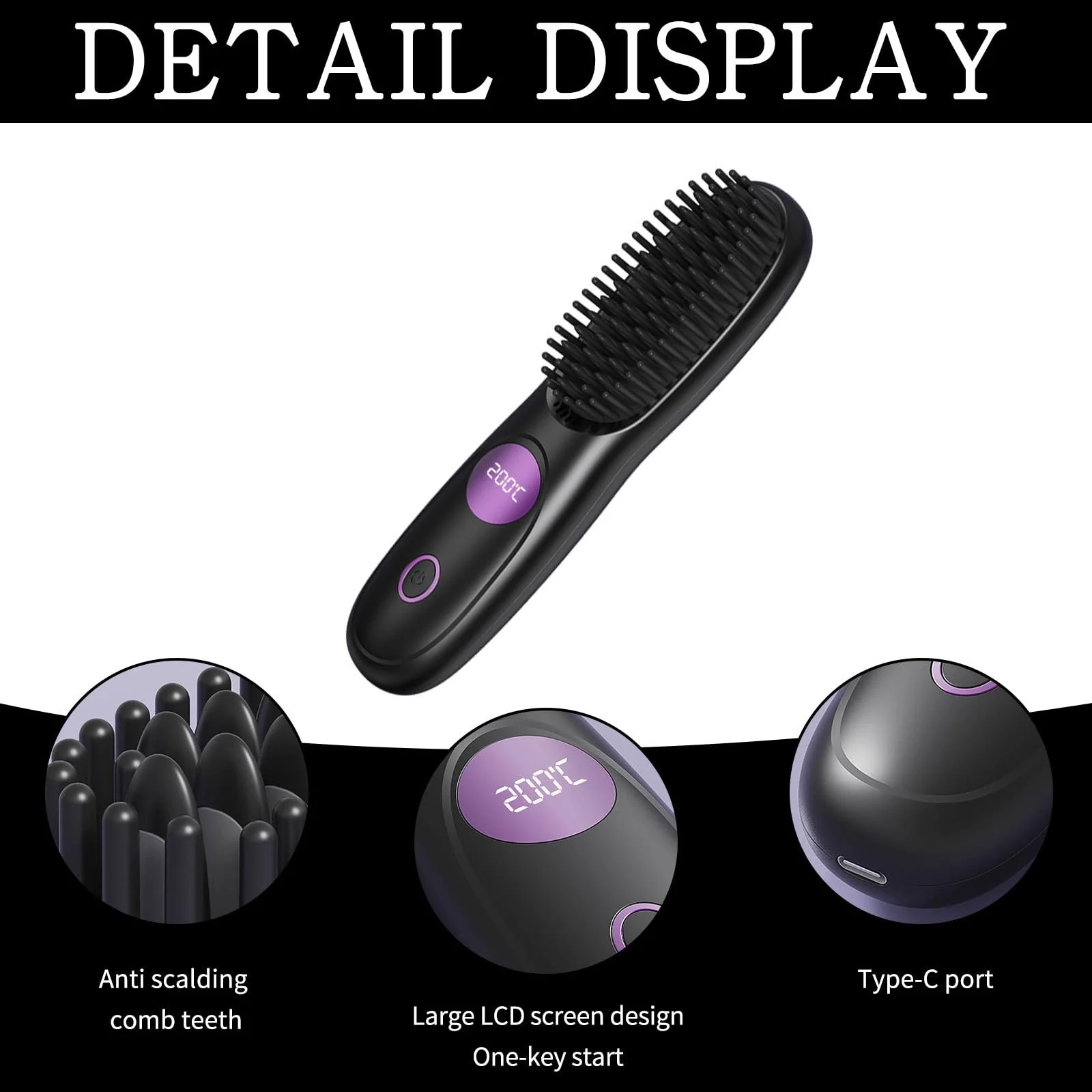 Щітка-випрямляч Wireless 3-Level Anti-scald LED USB, фото №3 Щітка-випрямляч Wireless 3-Level Anti-scald LED USB, фото №3