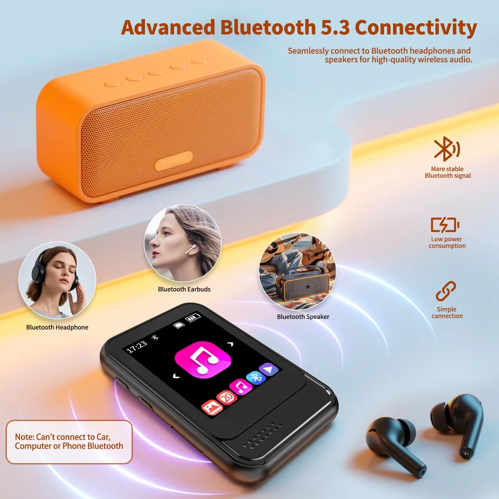 MP3 плеєр з Bluetooth 5.3  FM-радіо Диктофон Слот Micro SD Динамік Навушники в комплекті Сенсорний екран Max 256GB Розширюваний для спорту, фото №3
