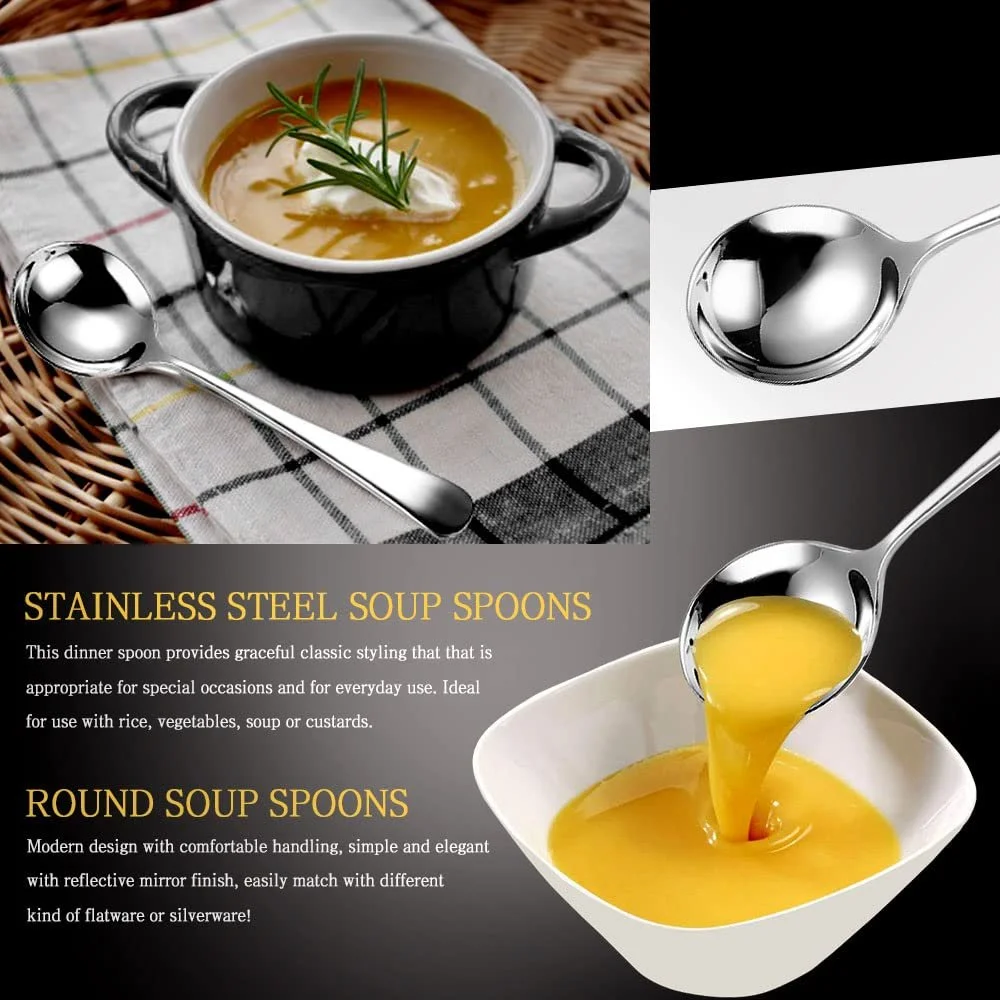 Набір 4 Супові Ложки Сервірувальні з нержавіючої сталі Кругла, фото №2