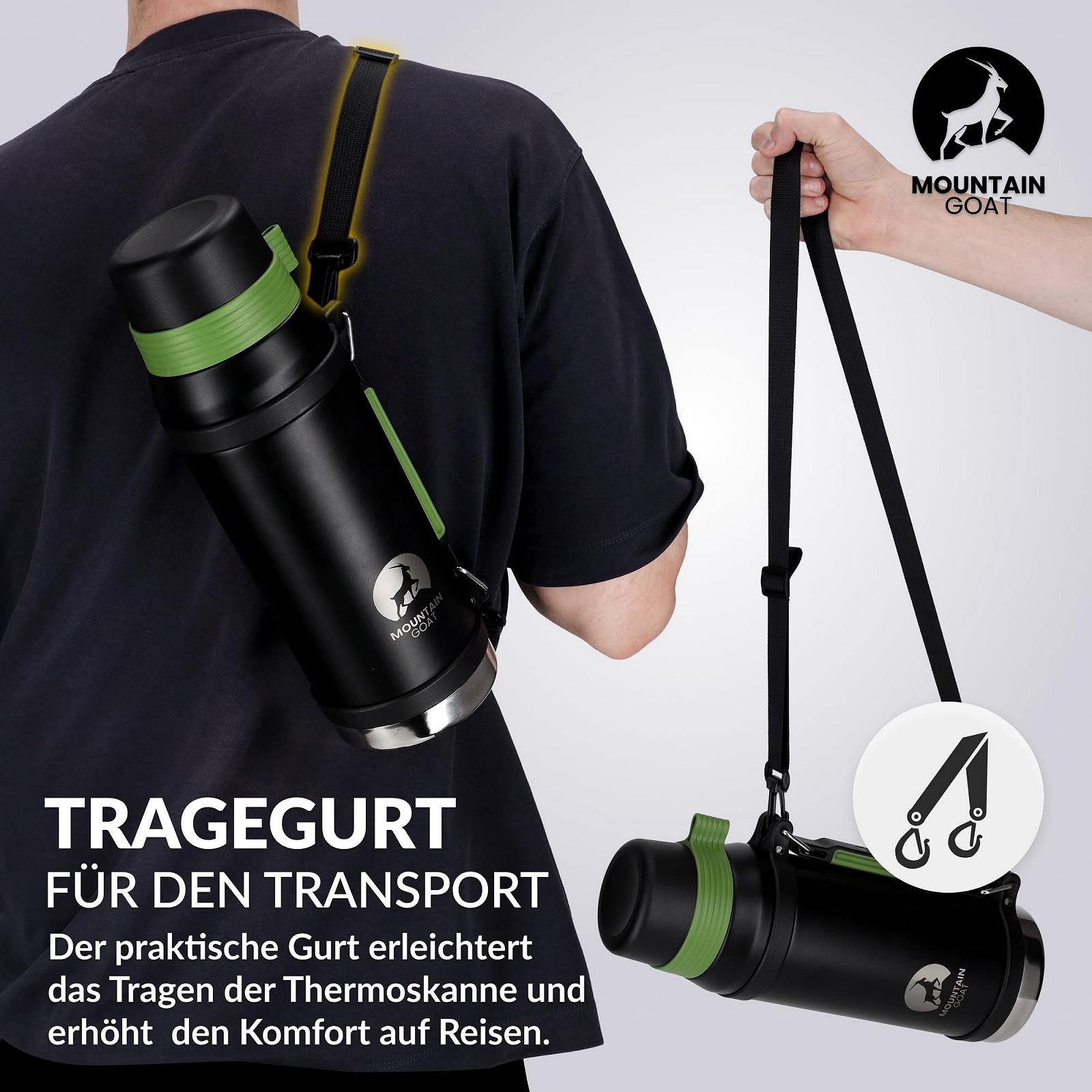 Термос MOUNTAIN GOAT XXL 2 l нержавіюча сталь, з ручкою, 24 години тепла, 48 годин холоду, герметичний, чорний/зелений, фото №6 Термос MOUNTAIN GOAT XXL 2 l нержавіюча сталь, з ручкою, 24 години тепла, 48 годин холоду, герметичний, чорний/зелений, фото №6