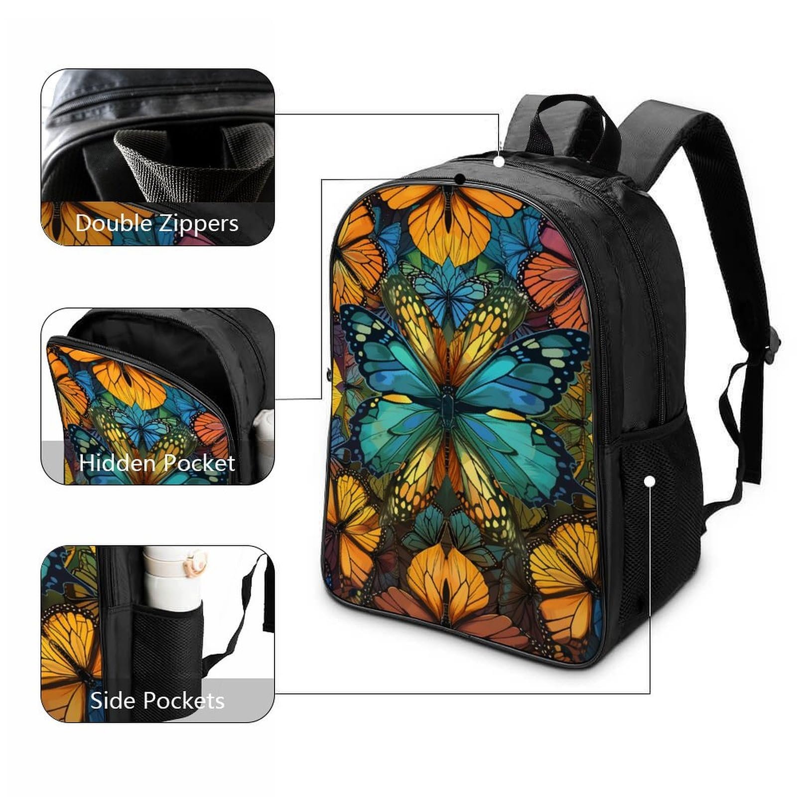 Ранец DPEOANEBN Butterfly Школьный для девочек подростков, школьный рюкзак для начальной школы, детский портфель, повседневные рюкзаки, 40x28x16 см, фото №3