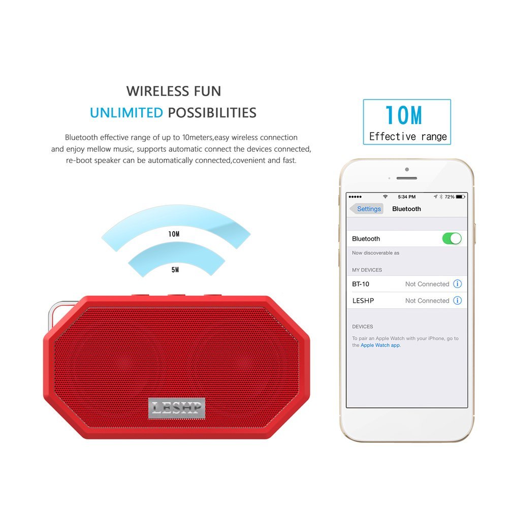 Колонка Bluetooth bestyks Mini Пасивний сабвуфер Водонепроникний Пило захищений Червоний, фото №2