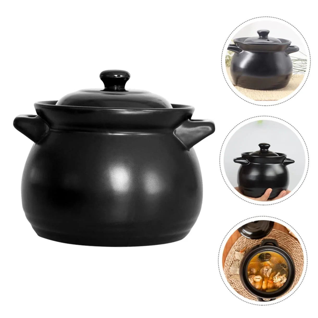 Кастрюля для запекания SOIMISS керамическая термостойкая для газовых плит Черная, фото №4