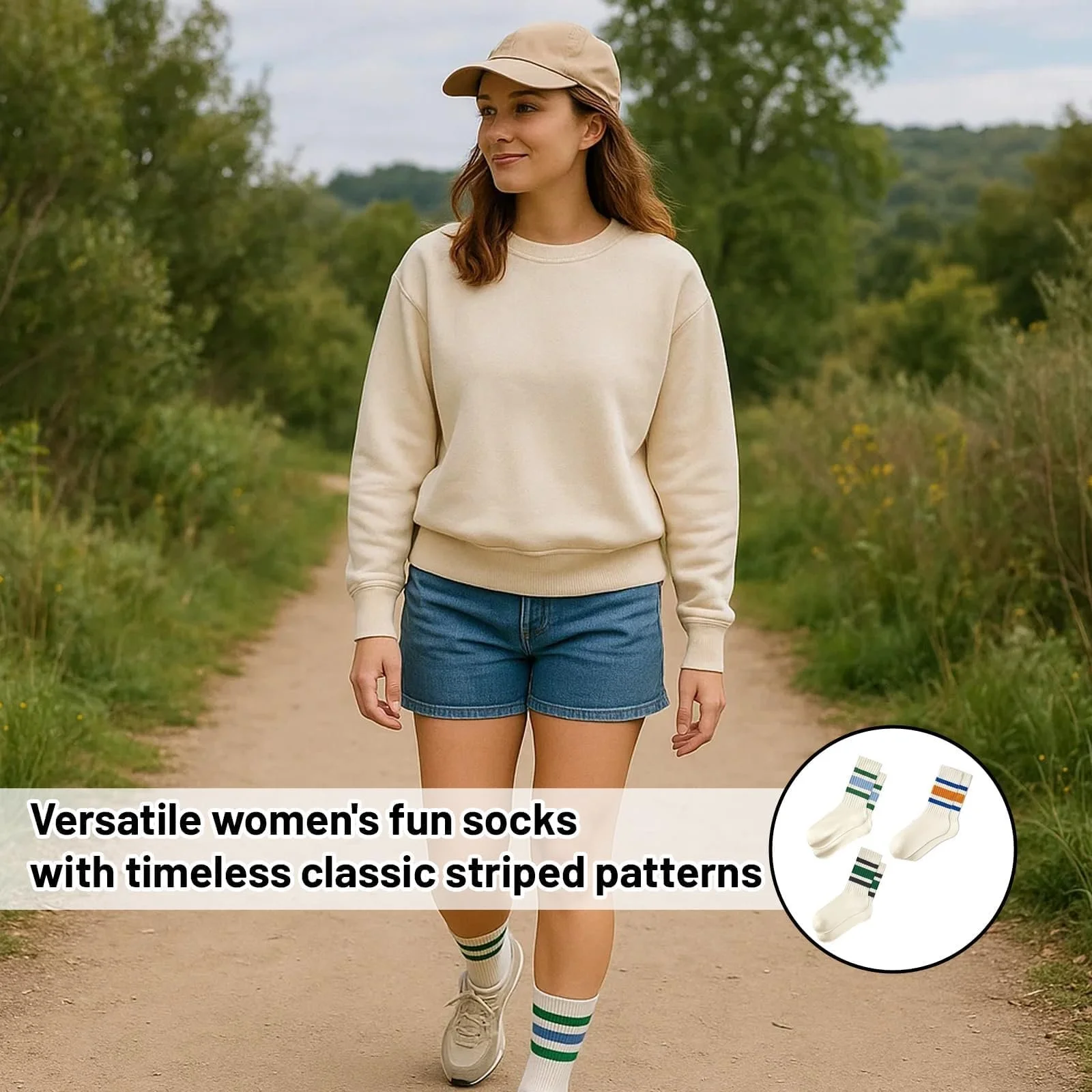 Шкарпетки Crew Жіночі, 3 пари Ретро Шкарпеток у Смужку, фото №5