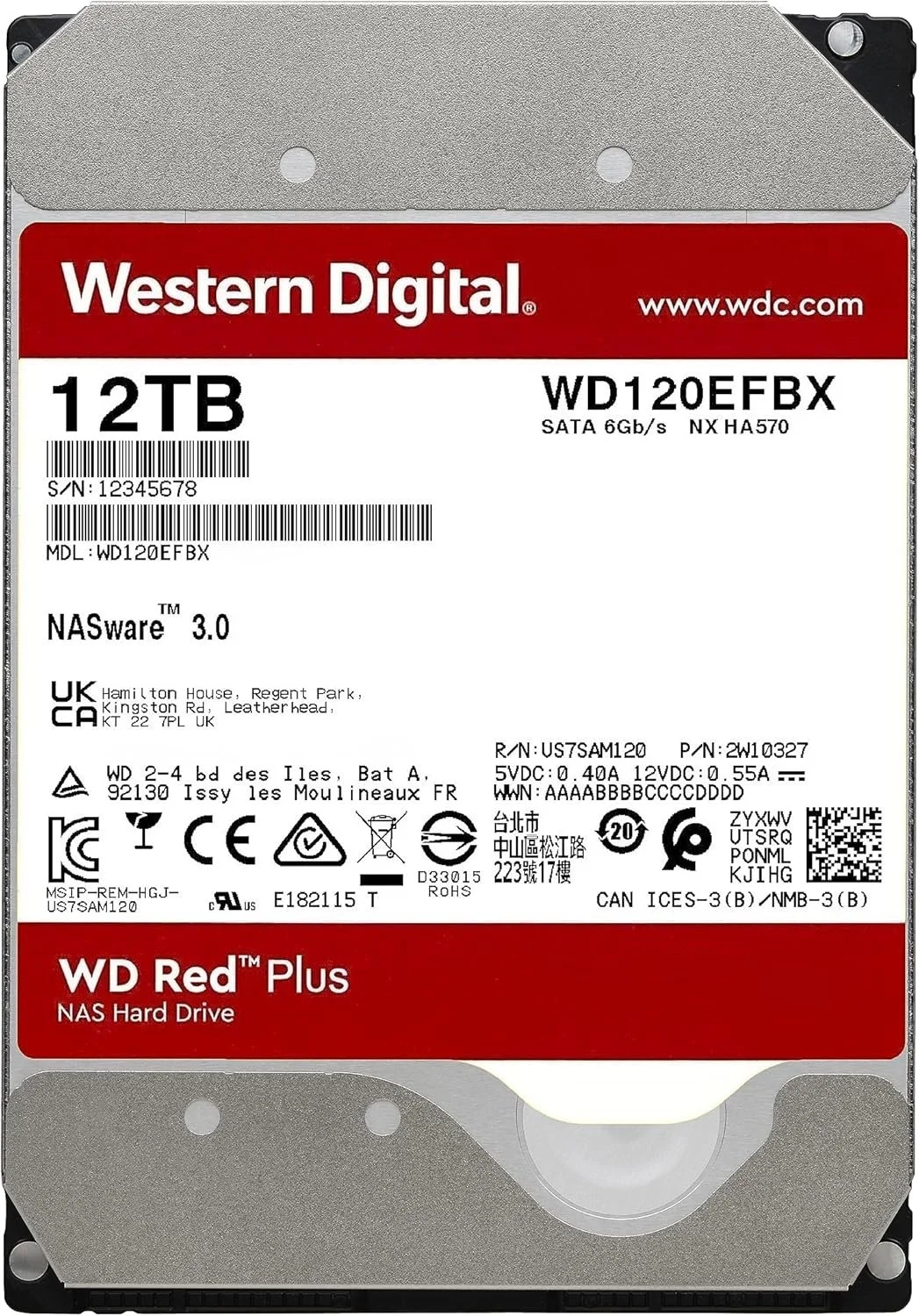 Внутрішній жорсткий диск 3.5" Western Digital Red Plus 12TB 7200 об\хв 215 Мб\с SATA III (WD120EFBX), фото №3