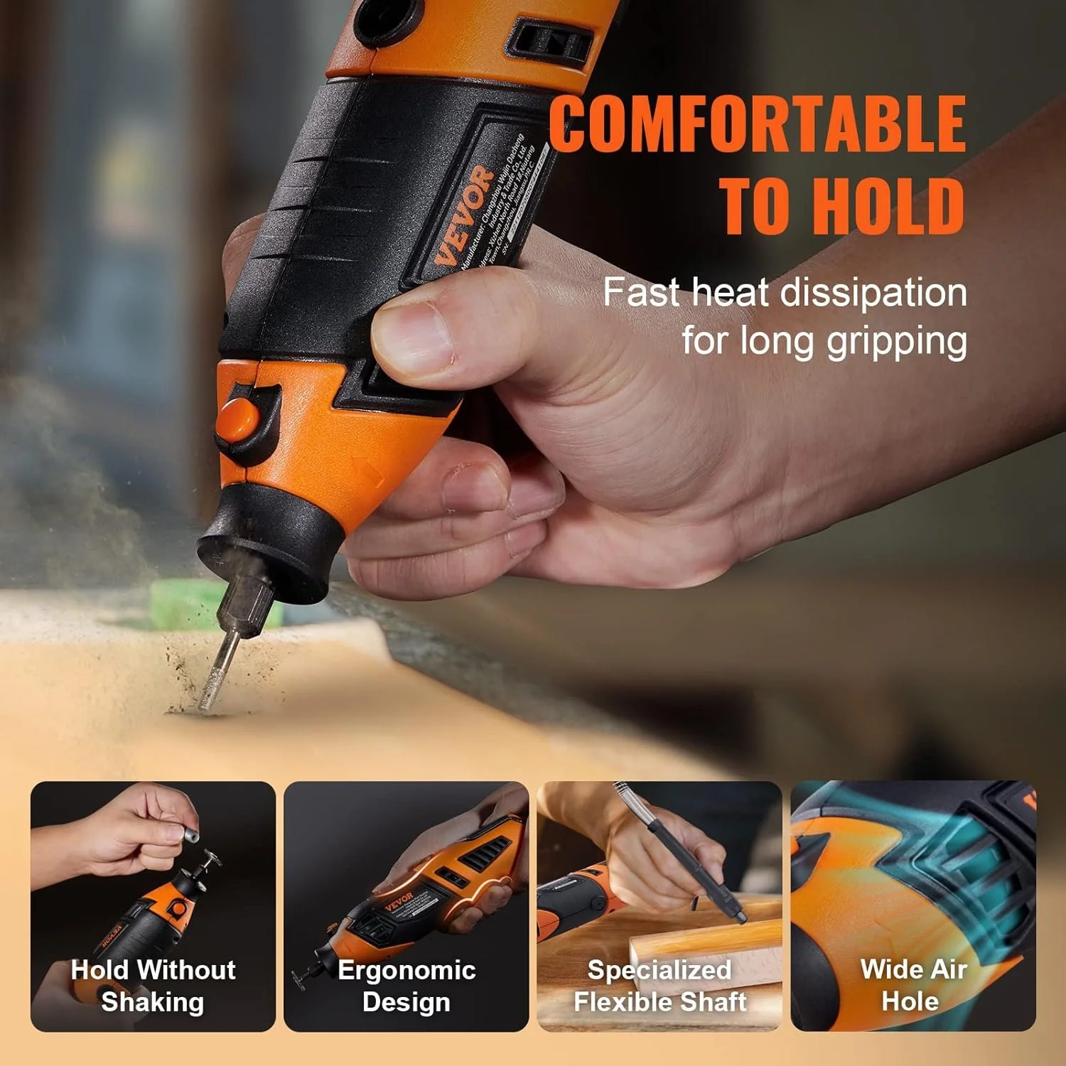 Электро шлифовальная машина VEVOR DM-160C с аксессуарами / 170 Вт / 8.000-35.000 об/мин / Бесщеточный / Оранжево-черный, фото №6 Электро шлифовальная машина VEVOR DM-160C с аксессуарами / 170 Вт / 8.000-35.000 об/мин / Бесщеточный / Оранжево-черный, фото №6