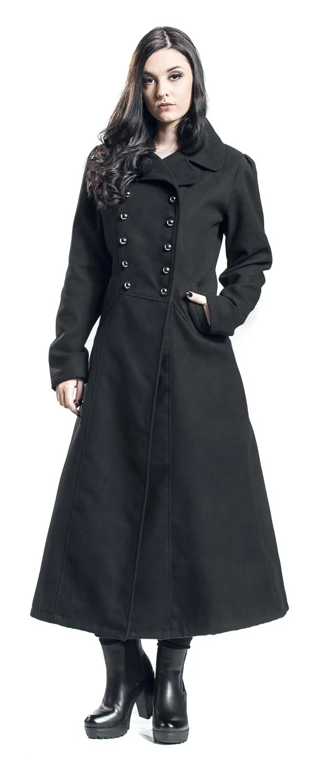 Пальто Gothicana by EMP Довге У стилі мілітарі Двобортне Чорне, фото №6