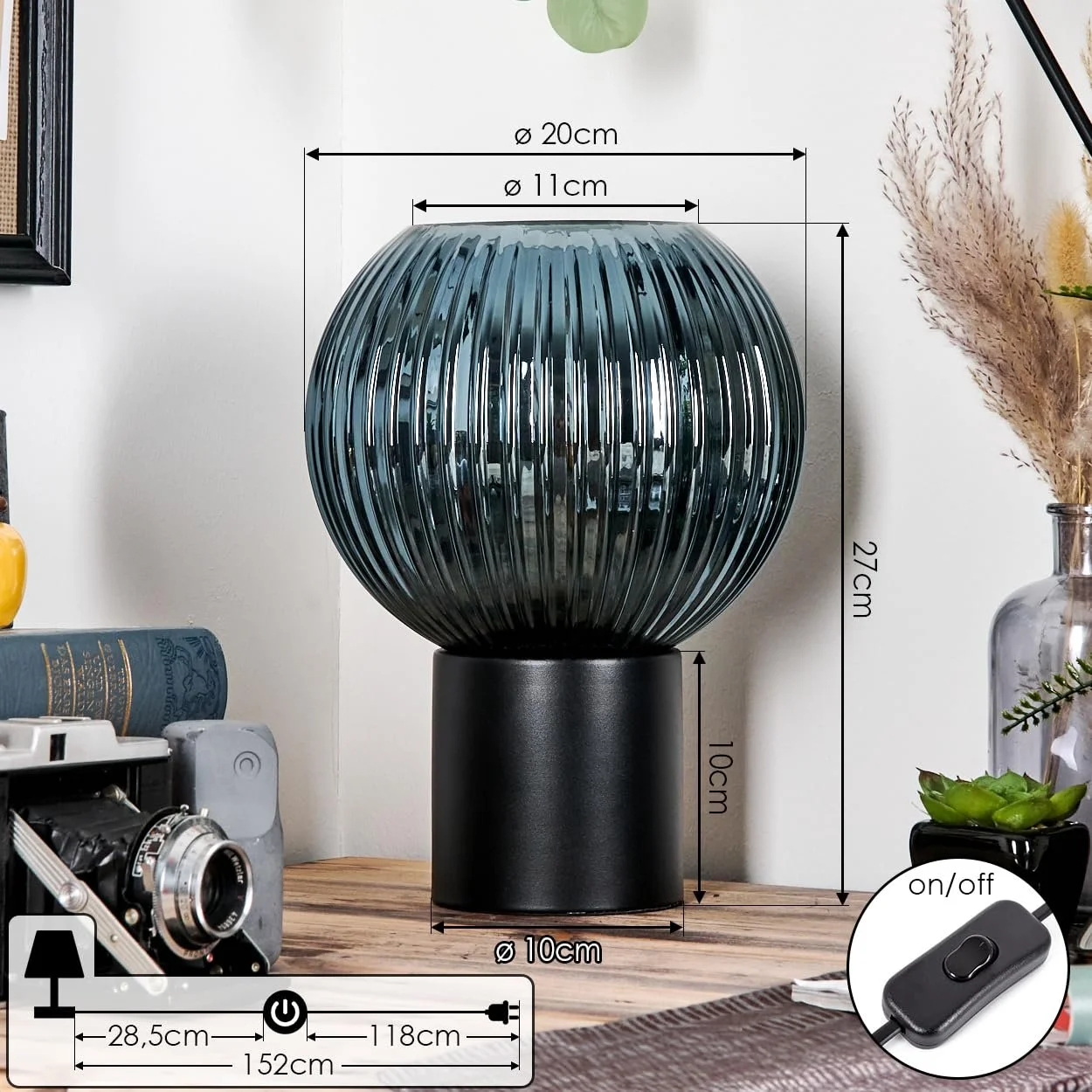 Настільна лампа HOFSTEIN Koyoto металева 20 см E27 чорна/синя, фото №5