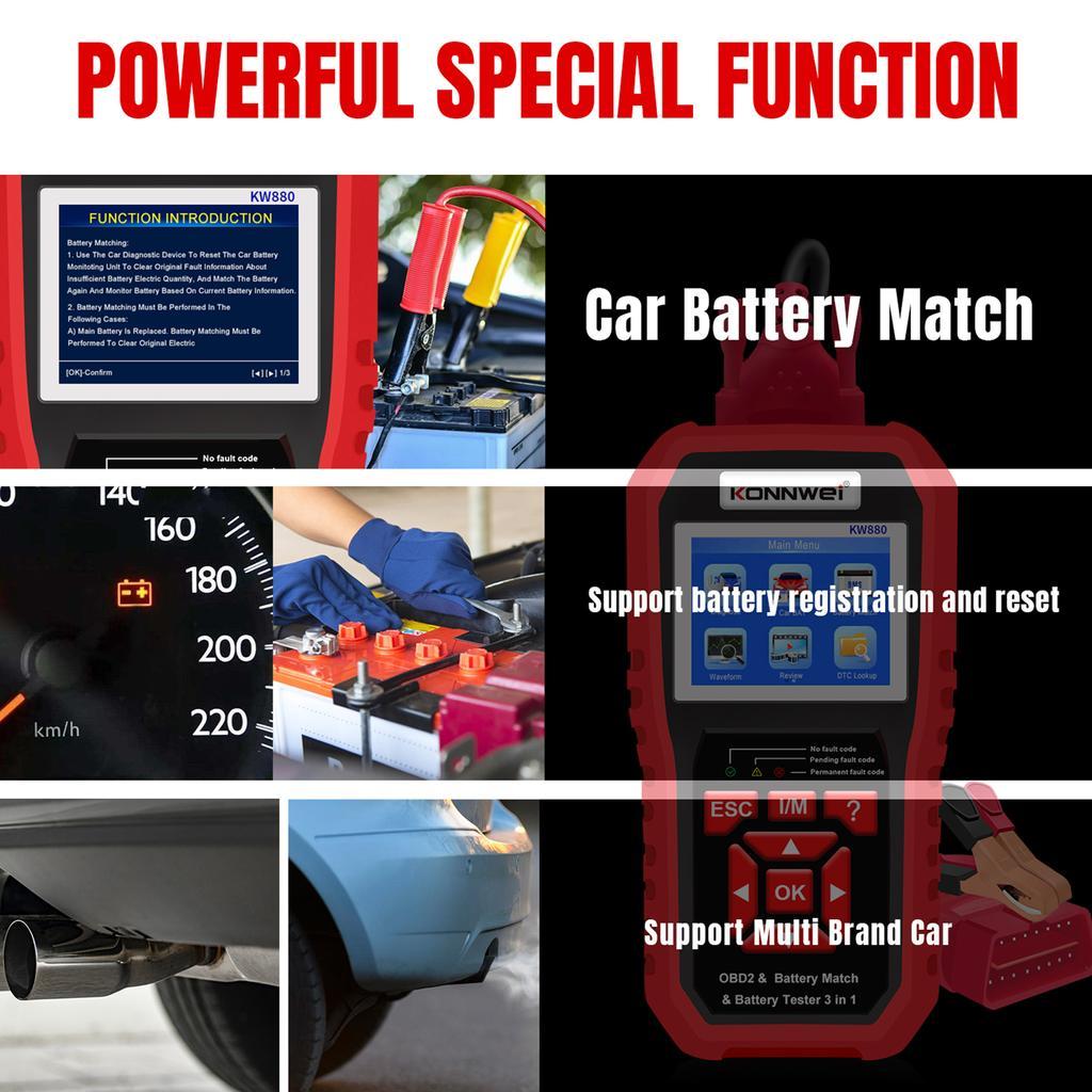 Автосканер акумулятора батареї KW880 OBD-II та CAN Konnwei 2.8" TFT, фото №2