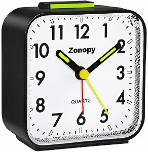 Аналоговый Будильник Zonopy, Бесшумный, Ночник, Работает от батареек, Громкий будильник, Функция повтора, Бесшумная работа, Люминесцентный дисплей, Портативный дизайн - Фото 1