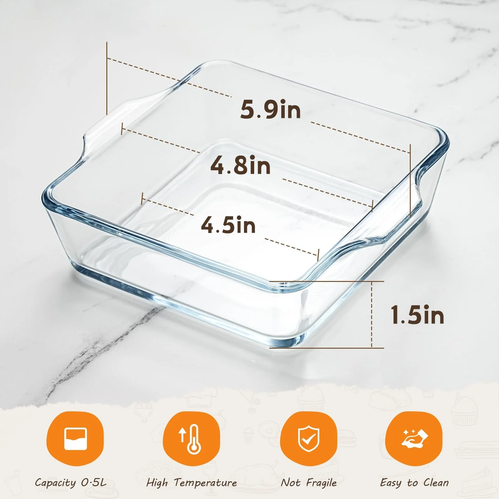 Формы для запекания стеклянные квадратные маленькие 4 шт. 12,7x12,7 см для духовки и микроволновой печи, фото №3