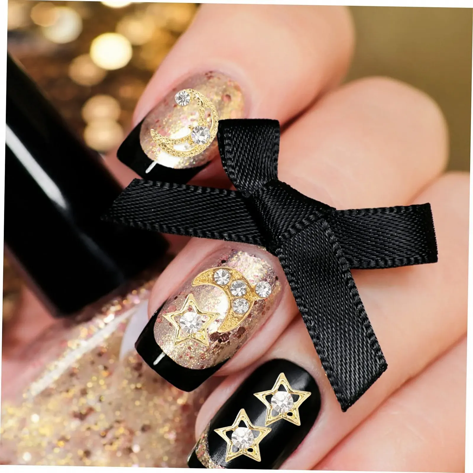 Аксессуары для ногтей FRCOLOR 120 шт. Металлические украшения для маникюра Чаша для мономера Звезда Знак для ногтей Подвеска для нейл-арта Медная пластина Декор Стразы, фото №6