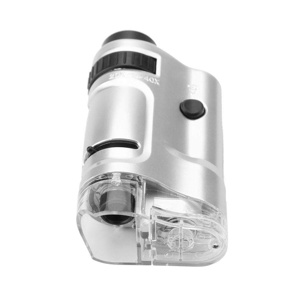 Микроскоп карманный, 20X-40X, LED подсветка, с базой, фото №6