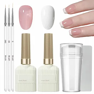 Набор для французского маникюра, желеобразный розовый и белый гель-лак, набор желеобразного геля для французских кончиков с 3 шт. ручкой для нейл-арта и штампом для ногтей, УФ-лак для маникюра в салоне - Фото 1