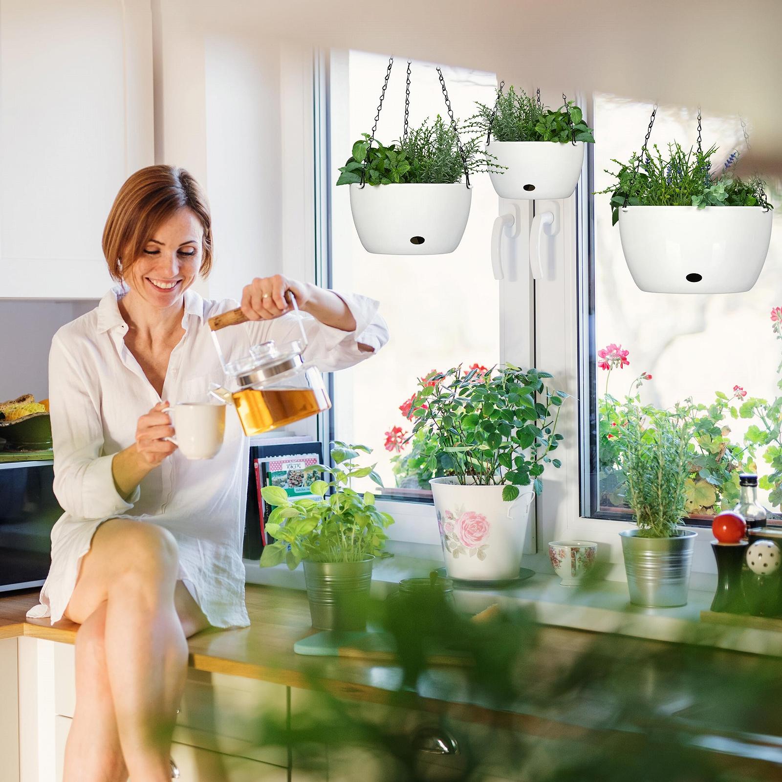 Підвісні кошики Relaxdays з резервуаром для води набір 3 розміри самополив Білий, фото №3