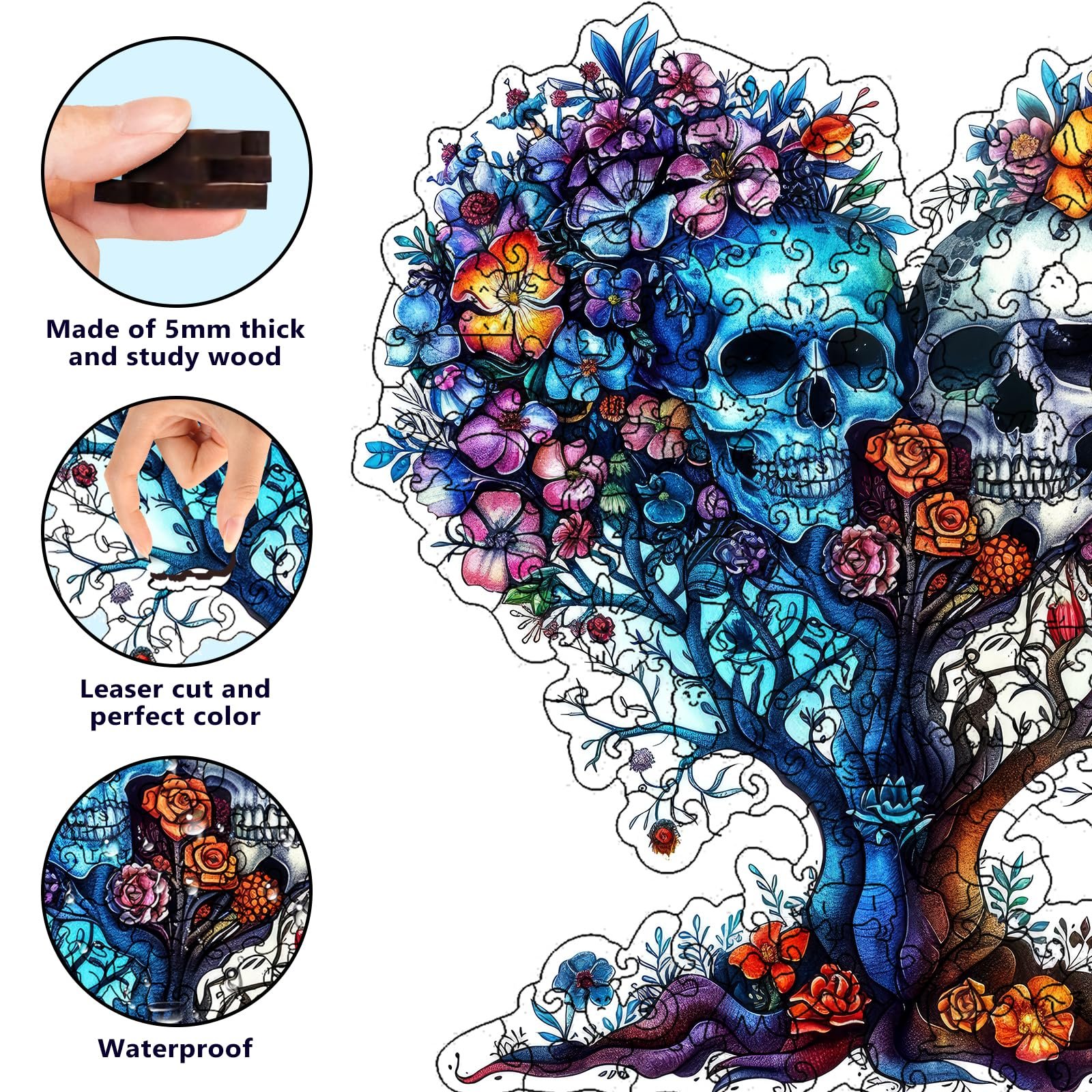 Деревянный пазл Skull с деталями неправильной формы 28.2 × 14.0 см, фото №7