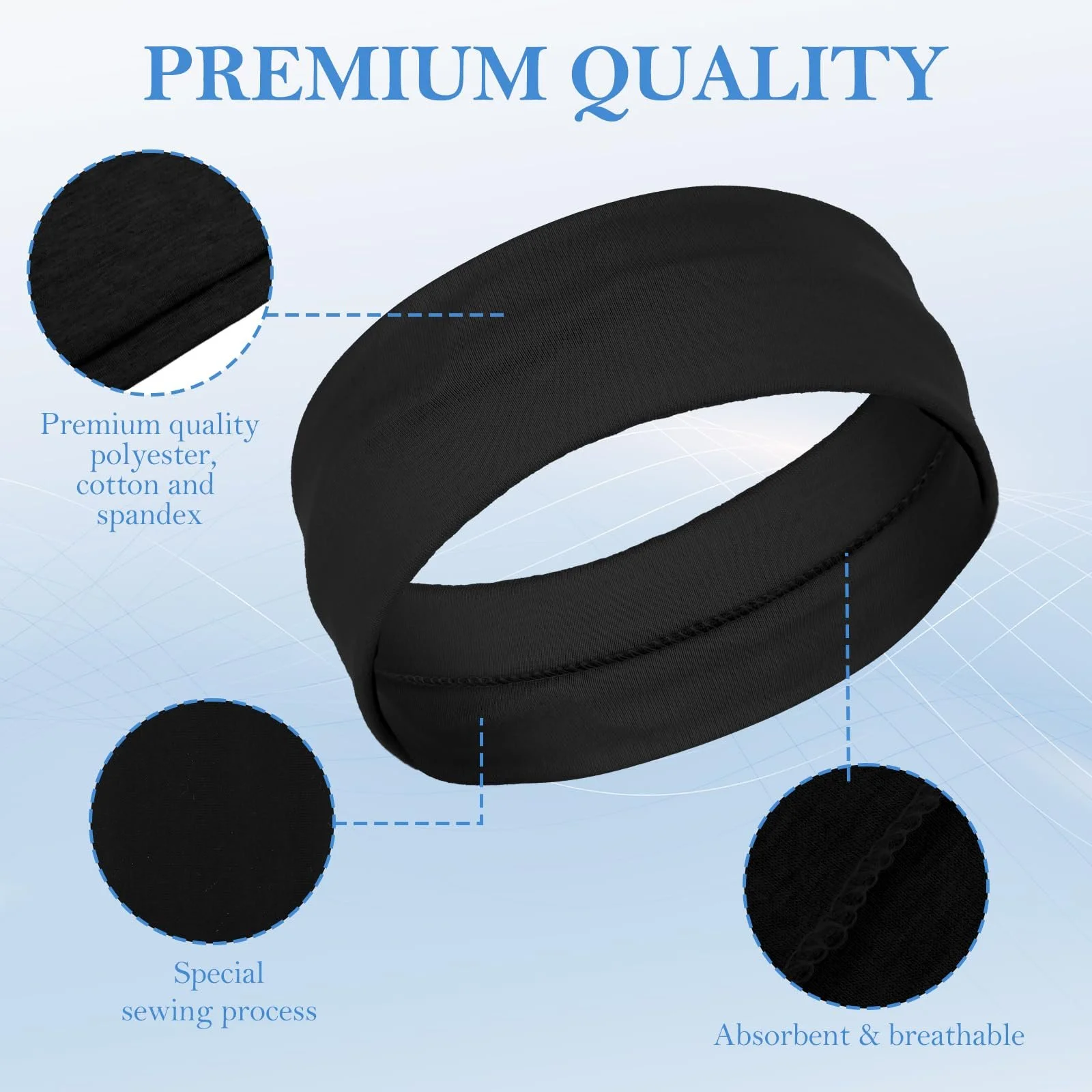 Спортивна пов'язка на голову Bewudy, набір 3 шт., бавовняна, фото №3