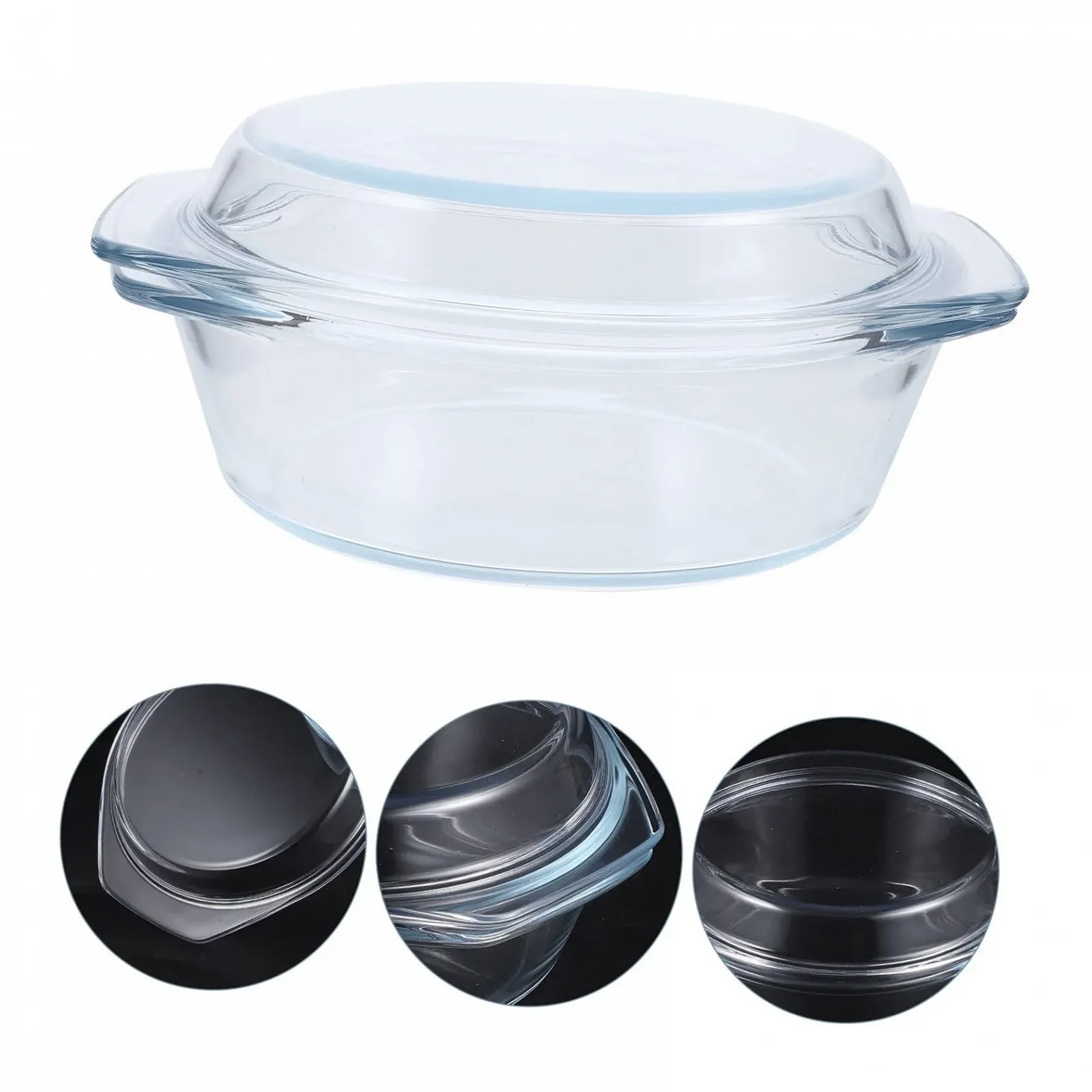 Кастрюля для запекания OUNONA круглая стеклянная с крышкой для микроволновой печи и духовки 0,65 л Прозрачная, фото №9