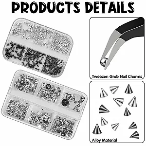 3D Металлические панк украшения для ногтей, конусы, шипы, шарики, 2 коробки synthetic.ua - Фото 1