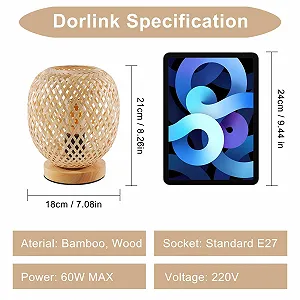 Настільна лампа Dorlink E27 Бамбукова Плетена Дерев'яна основа Димер synthetic.ua - Фото 1