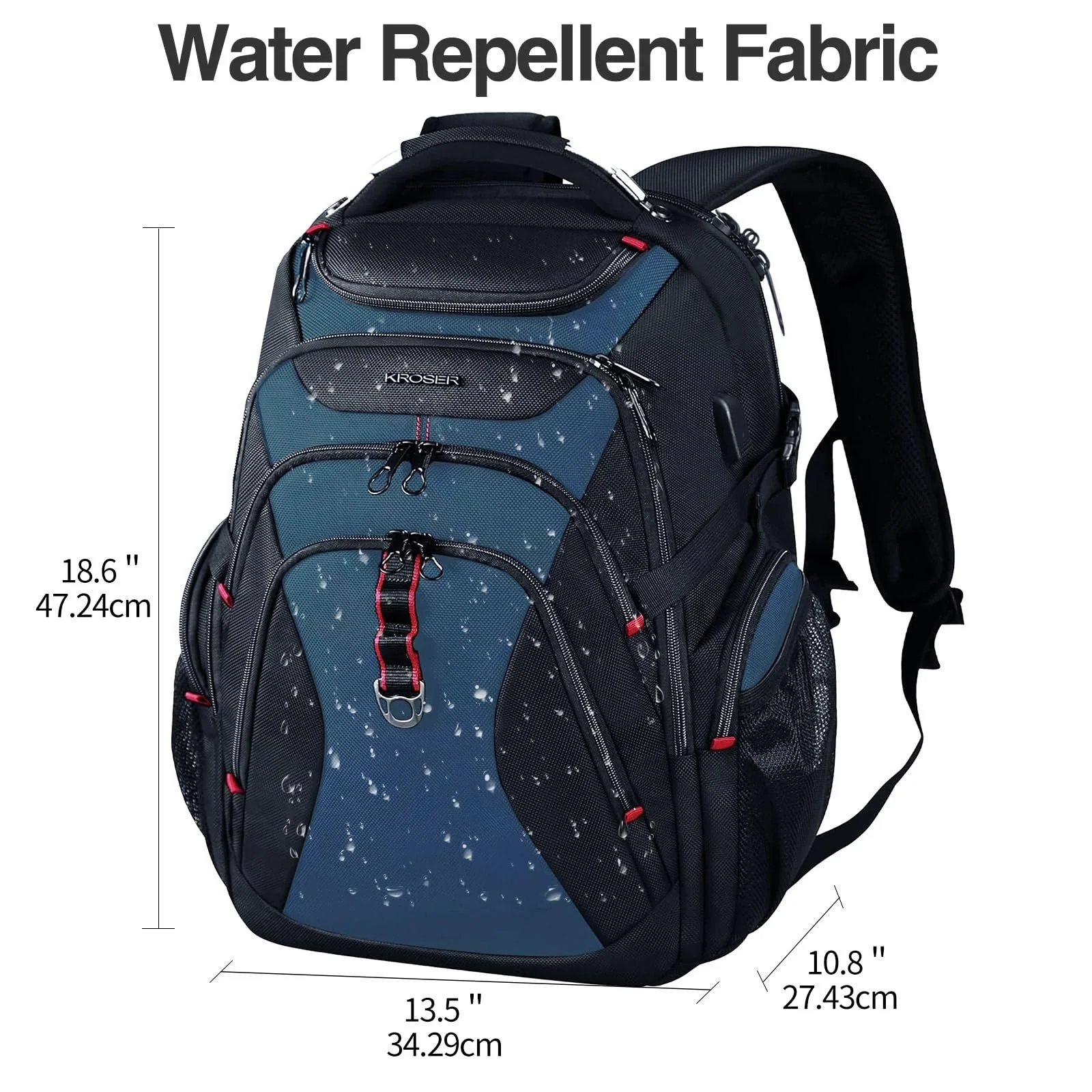 Рюкзак для ноутбука KROSER XL 17.3-18.4 дюйма Дорожный Черный Синий туман, фото №2