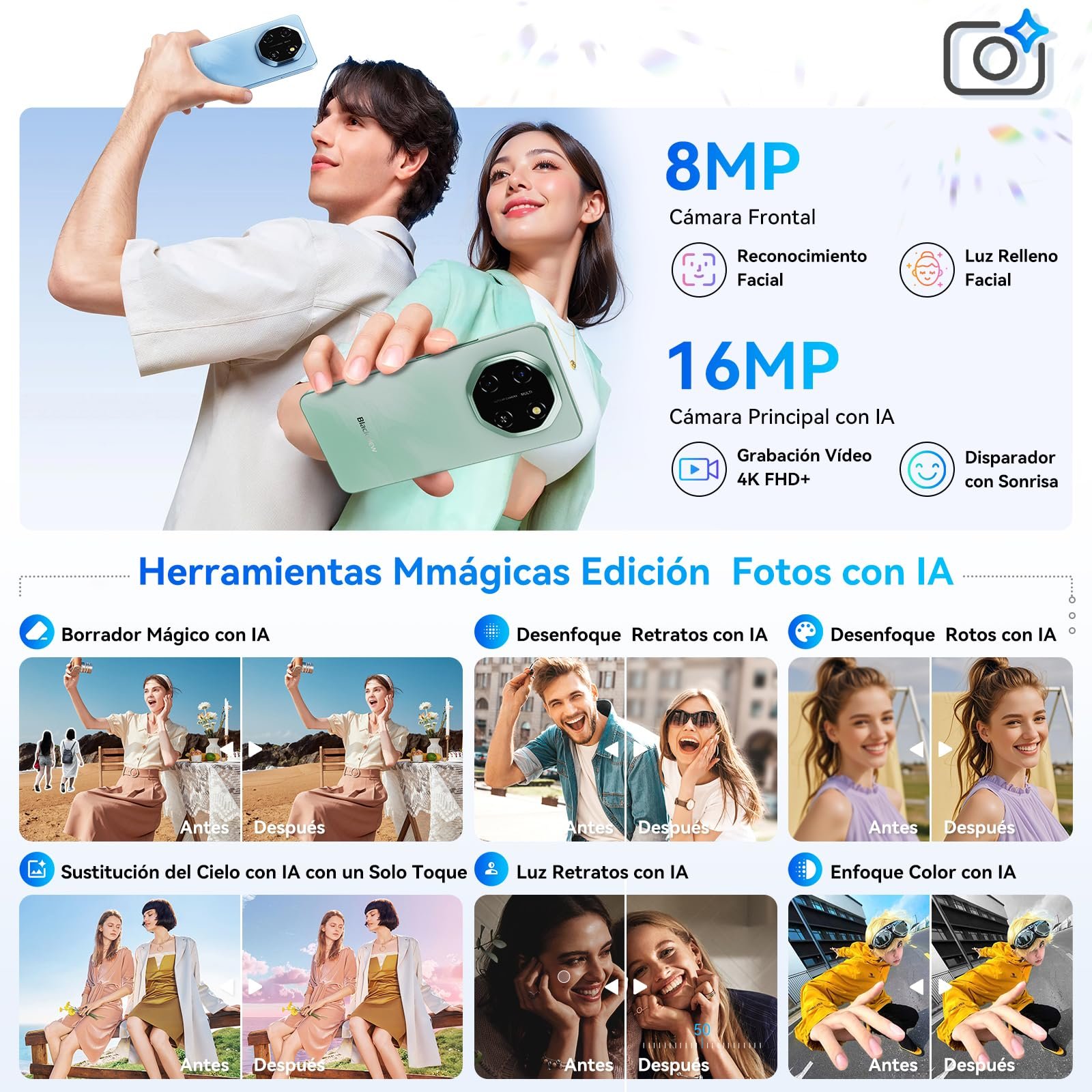Смартфон Blackview Shark 6 AI 5G 24/128GB 6.88" 120Hz 5000mAh 18W 16MP 8MP NFC, фото №7