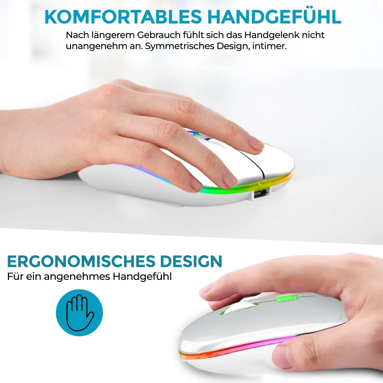 Мышь GLOBAL TECH Беспроводная Перезаряжаемая USB, 2.4G, Белая, фото №4