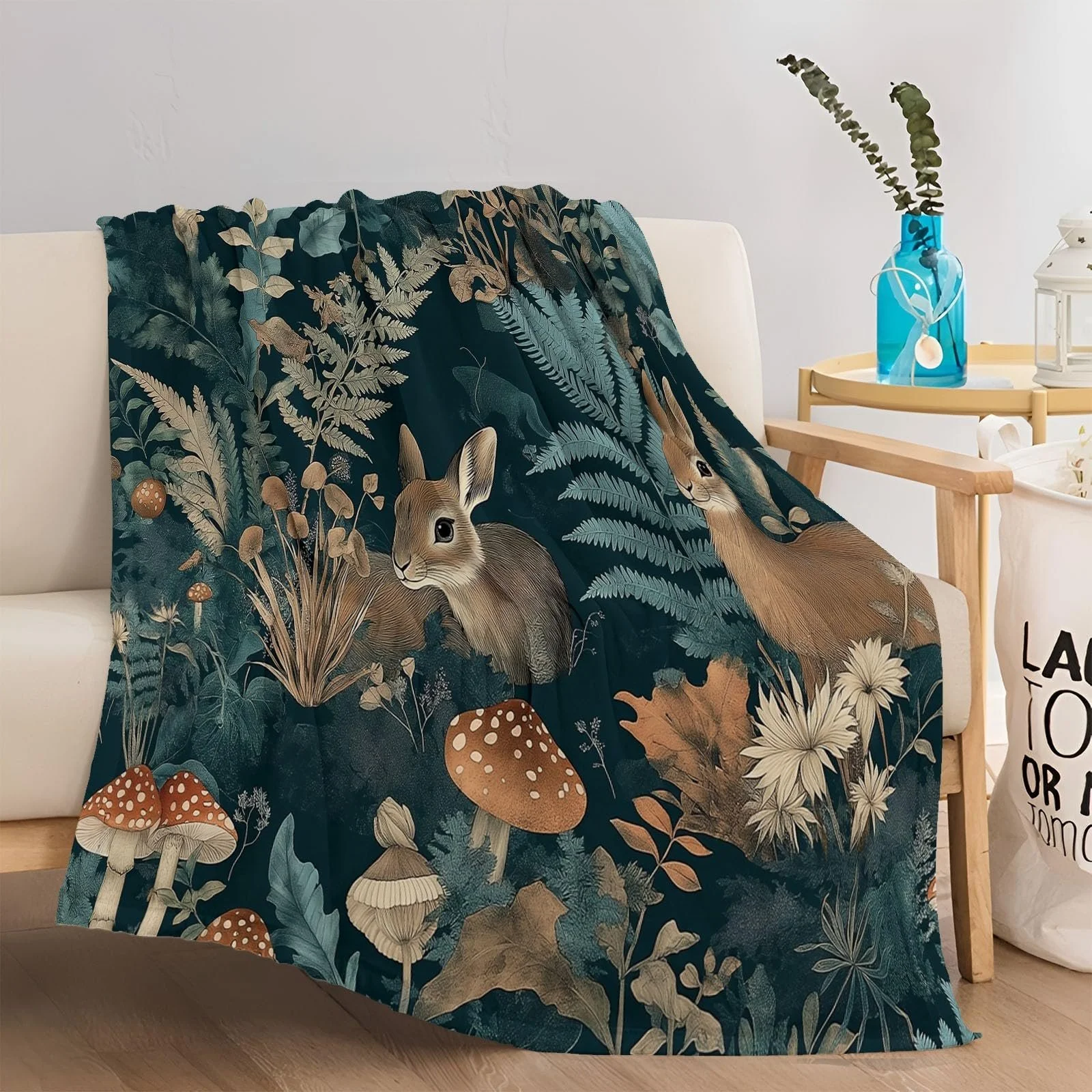 Плед Фланелевый Мягкий Пушистый Кролик Гриб Коричнево-зеленый 180 x 220 см, фото №4