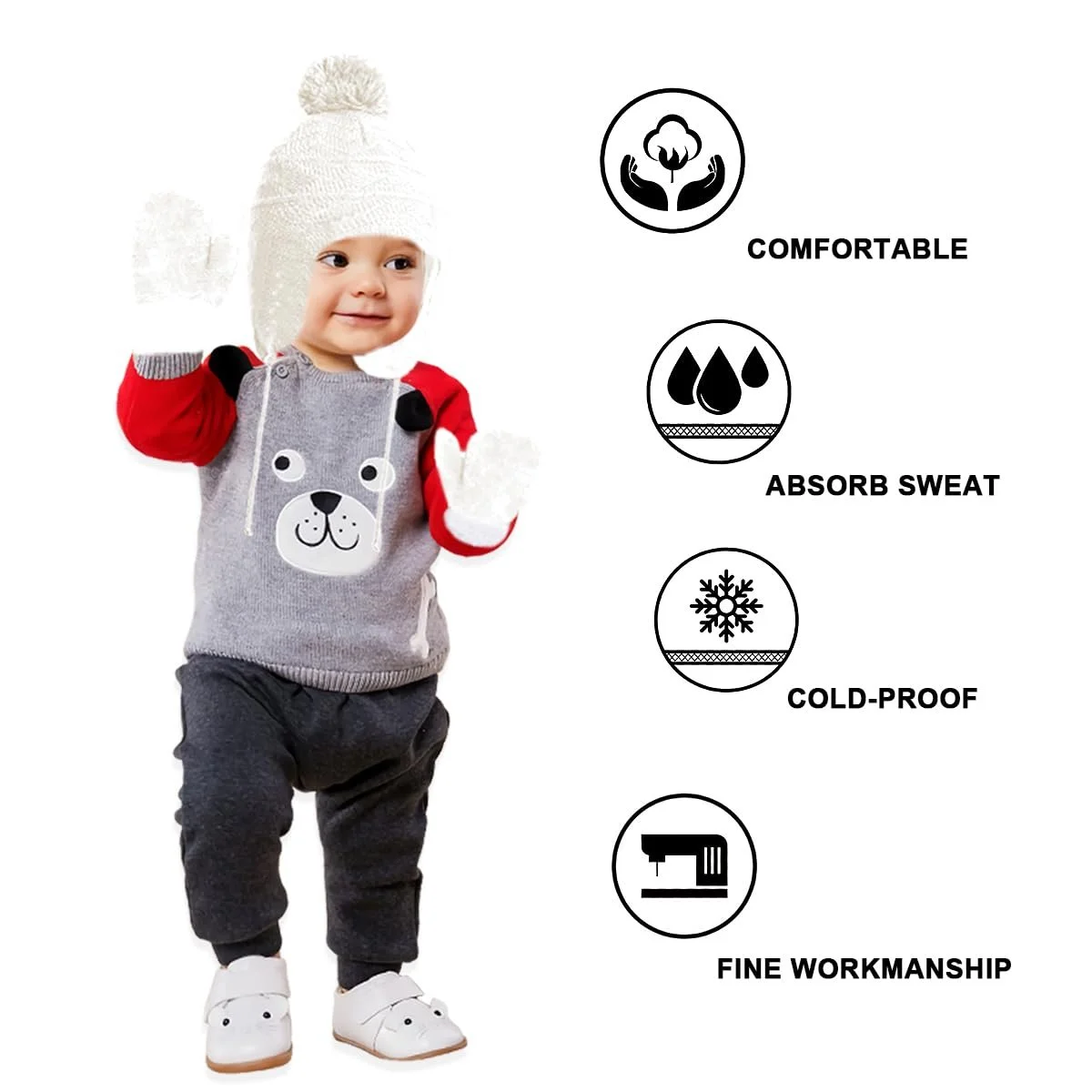 Комплект дитячий (шапка, шарф, рукавиці) JFAN з ромбоподібним візерунком, зимовий, теплий, 3 предмети, фото №7