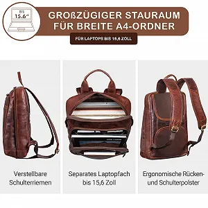 Рюкзак для ноутбука STILORD Watson 15.6 дюйма кожаный бизнес XL DIN A4 винтаж Florida - Brown цена на synthetic.ua - Фото 1 Рюкзак для ноутбука STILORD Watson 15.6 дюйма кожаный бизнес XL DIN A4 винтаж Florida - Brown synthetic.ua - Фото 1