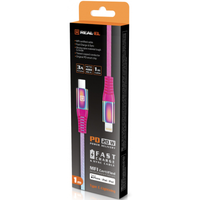 Дата кабель USB Type-C to Lightning 1.0m MFI Rainbow REAL-EL EL123500054, фото №7 Дата кабель USB Type-C to Lightning 1.0m MFI Rainbow REAL-EL EL123500054, фото №7