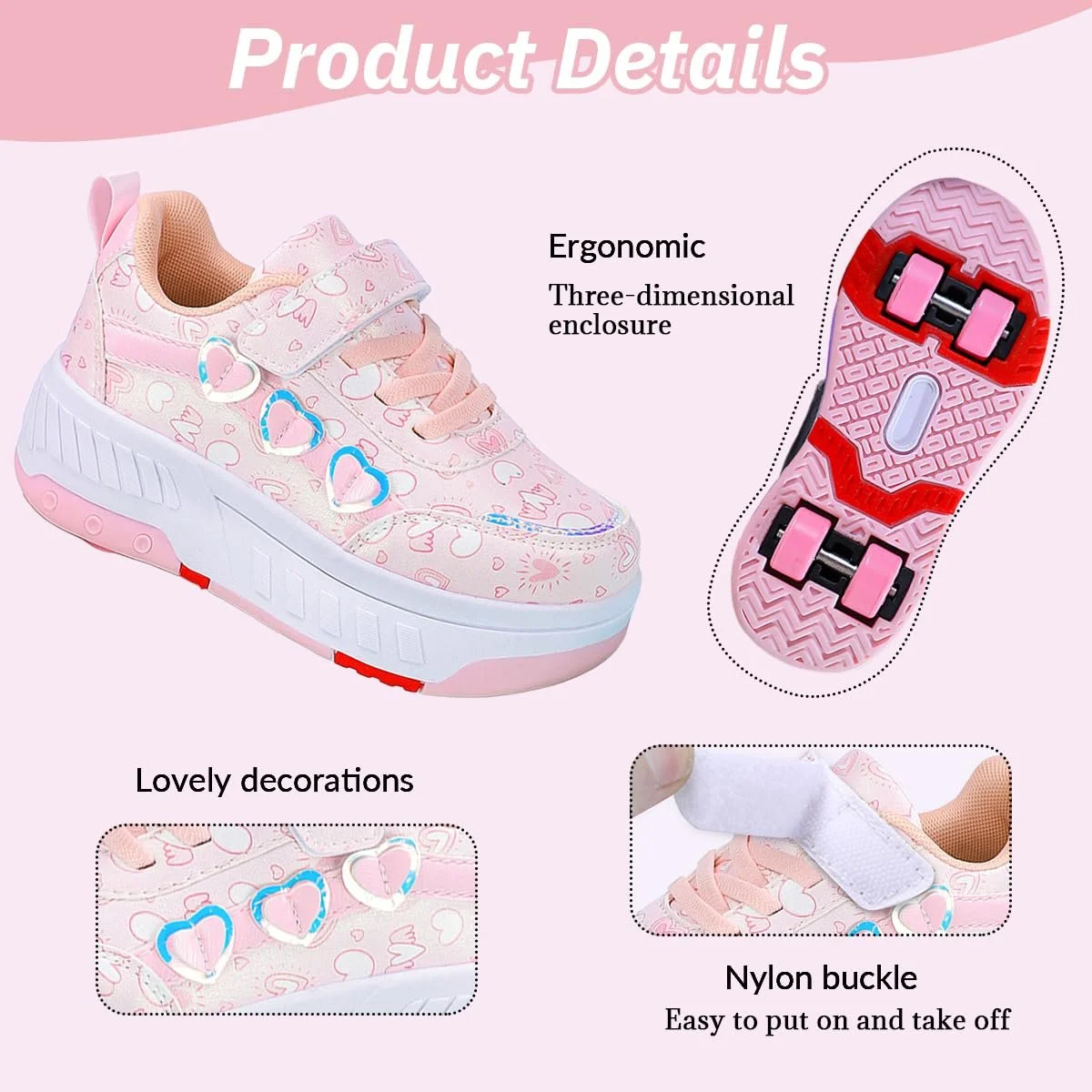 Кроссовки на колесиках для девочек и мальчиков, детские роликовые кроссовки со съемными 4 колесами, кроссовки для девочек 2-в-1, уличные кроссовки на роликах, Кроссовки для скейтборда, фото №4