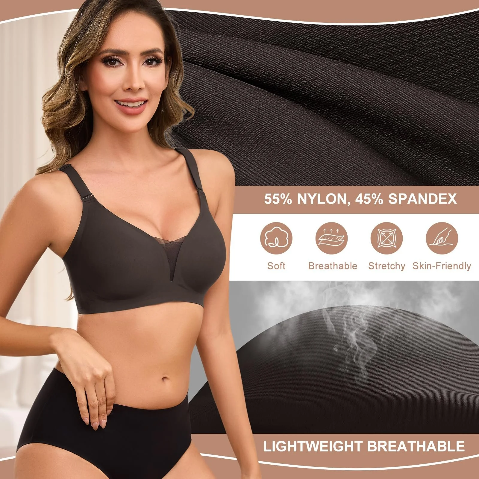 Бюстгальтер Xnova бесшовный без косточек Push Up бралетт сетчатый T-Shirt для сна V-образный вырез минимайзер с мягкими чашками, фото №7 Бюстгальтер Xnova бесшовный без косточек Push Up бралетт сетчатый T-Shirt для сна V-образный вырез минимайзер с мягкими чашками, фото №7