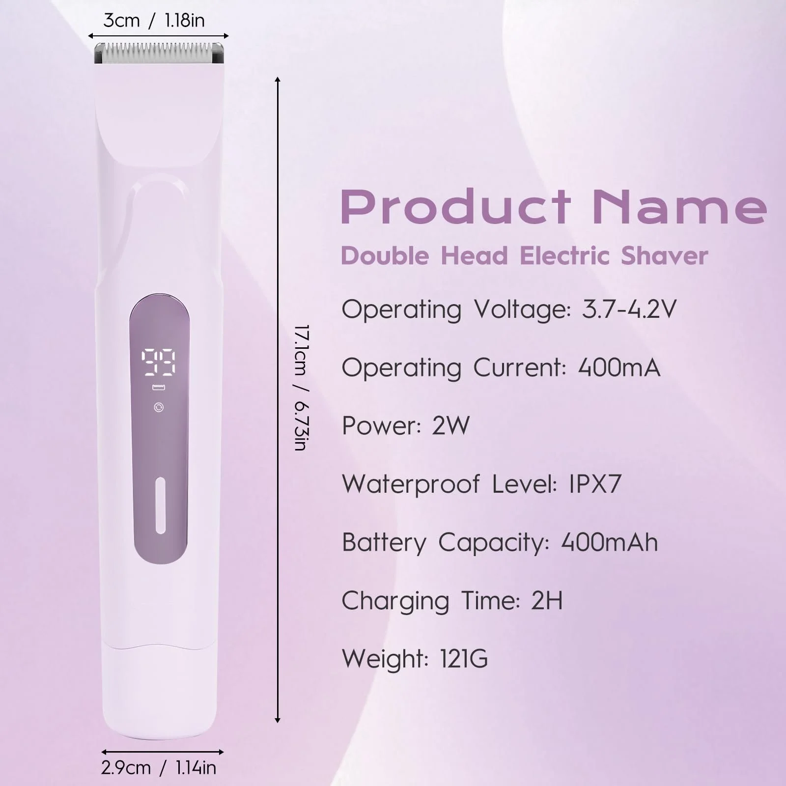 Жіноча бритва для інтимних зон USB-C IPX7 LED-дисплей Purple, фото №6 Жіноча бритва для інтимних зон USB-C IPX7 LED-дисплей Purple, фото №6