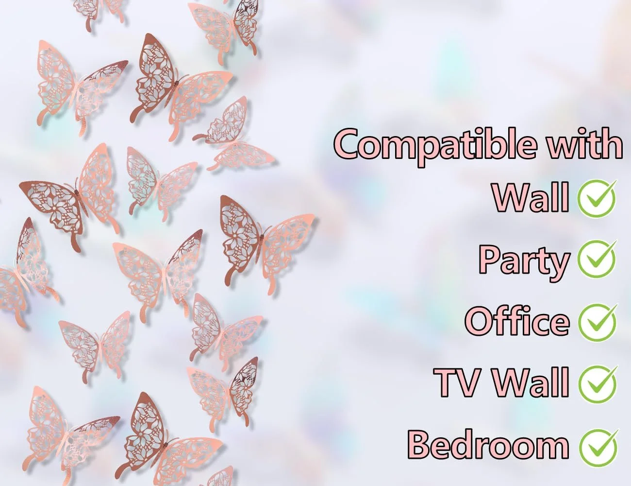 3D наклейки на стіну Метелики 24 шт. 3 розміри Рожеве золото, фото №7