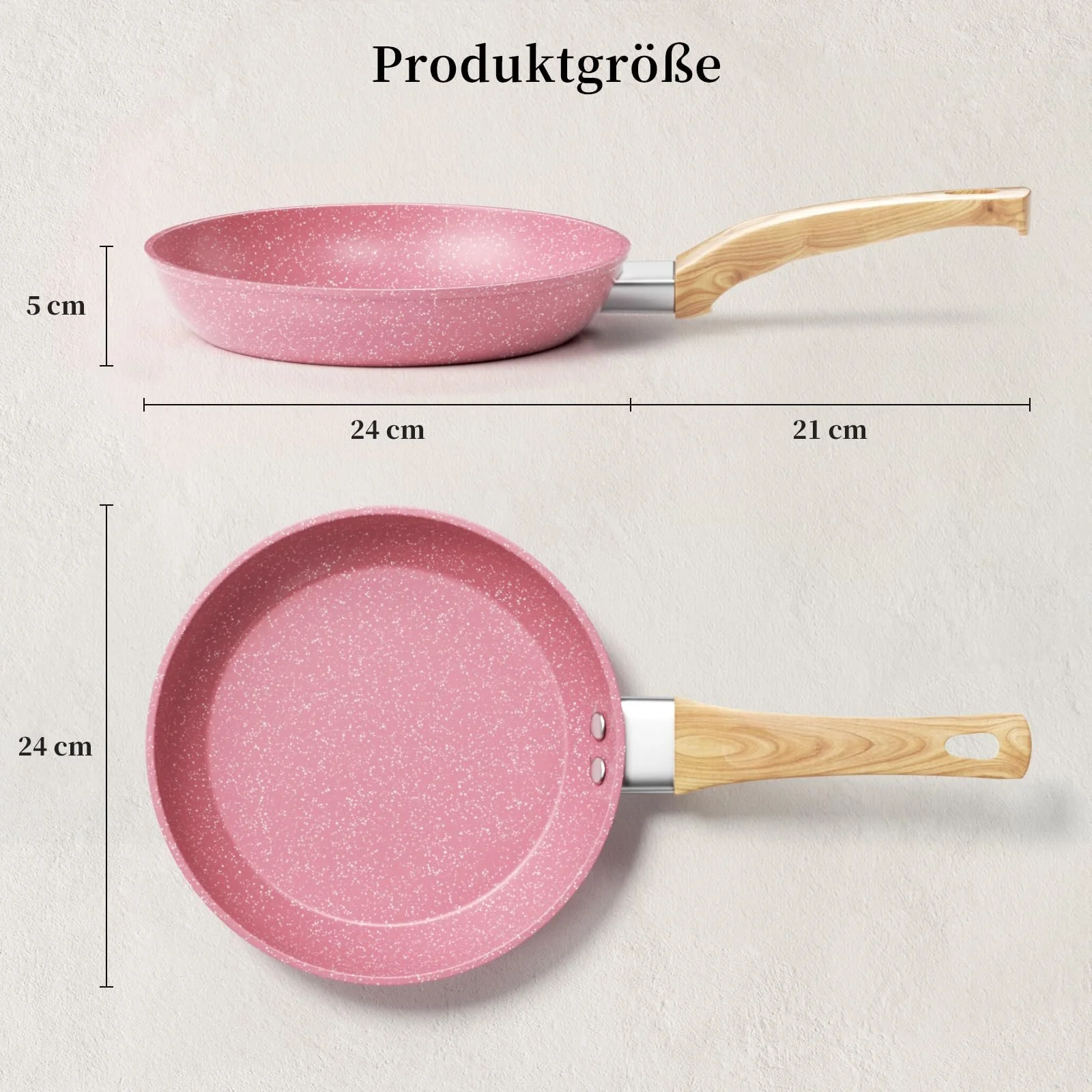 Сковорідка Innerwell Антипригарна 24 см, рожева, для індукційних плит, без PFOA, підходить для всіх плит, антидеформаційна основа, фото №2