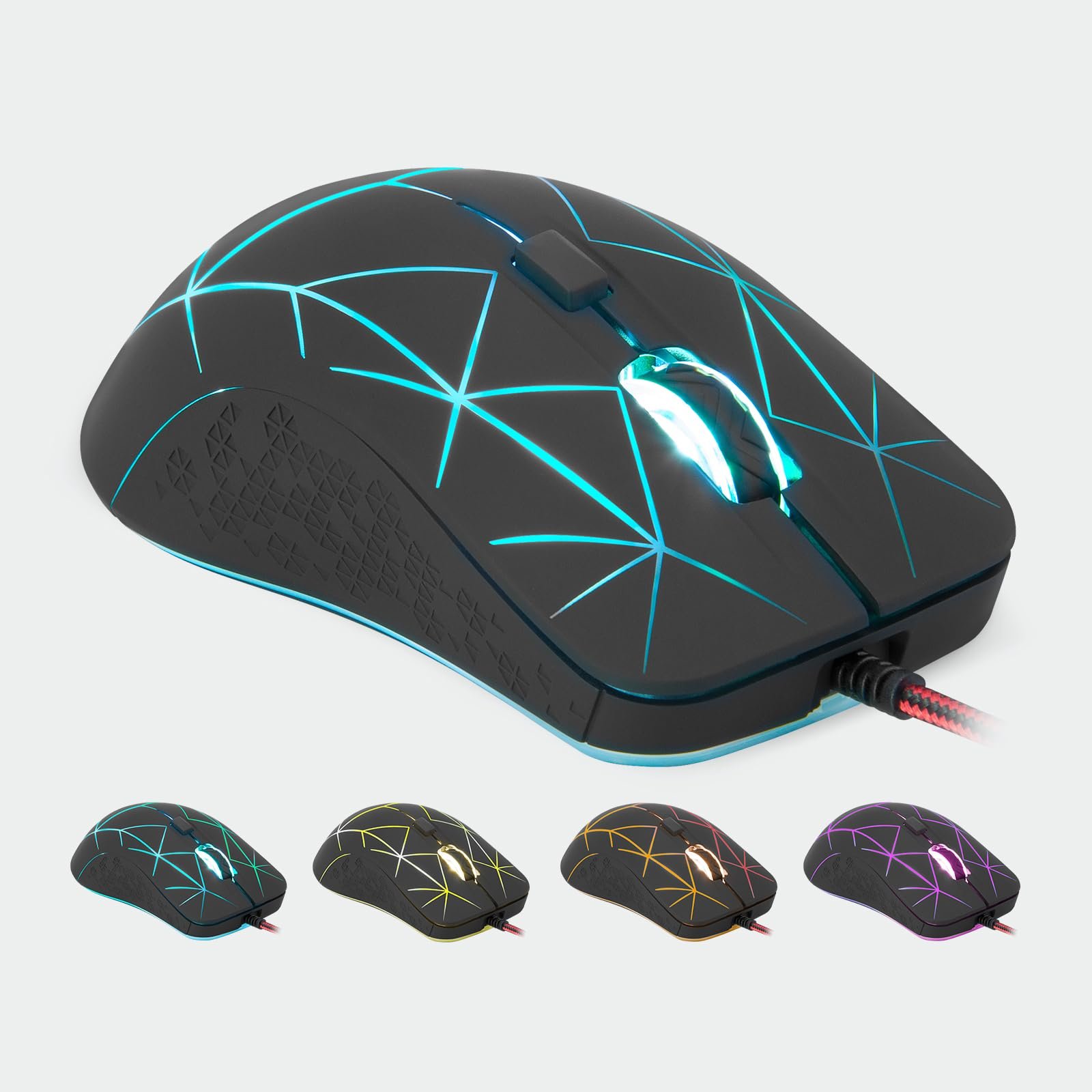 Мышь игровая Rii оптическая, 6 кнопок, 1200/1600/2400/3200 DPI, RGB, узор Burst, USB кабель 150 см, черная, фото №8