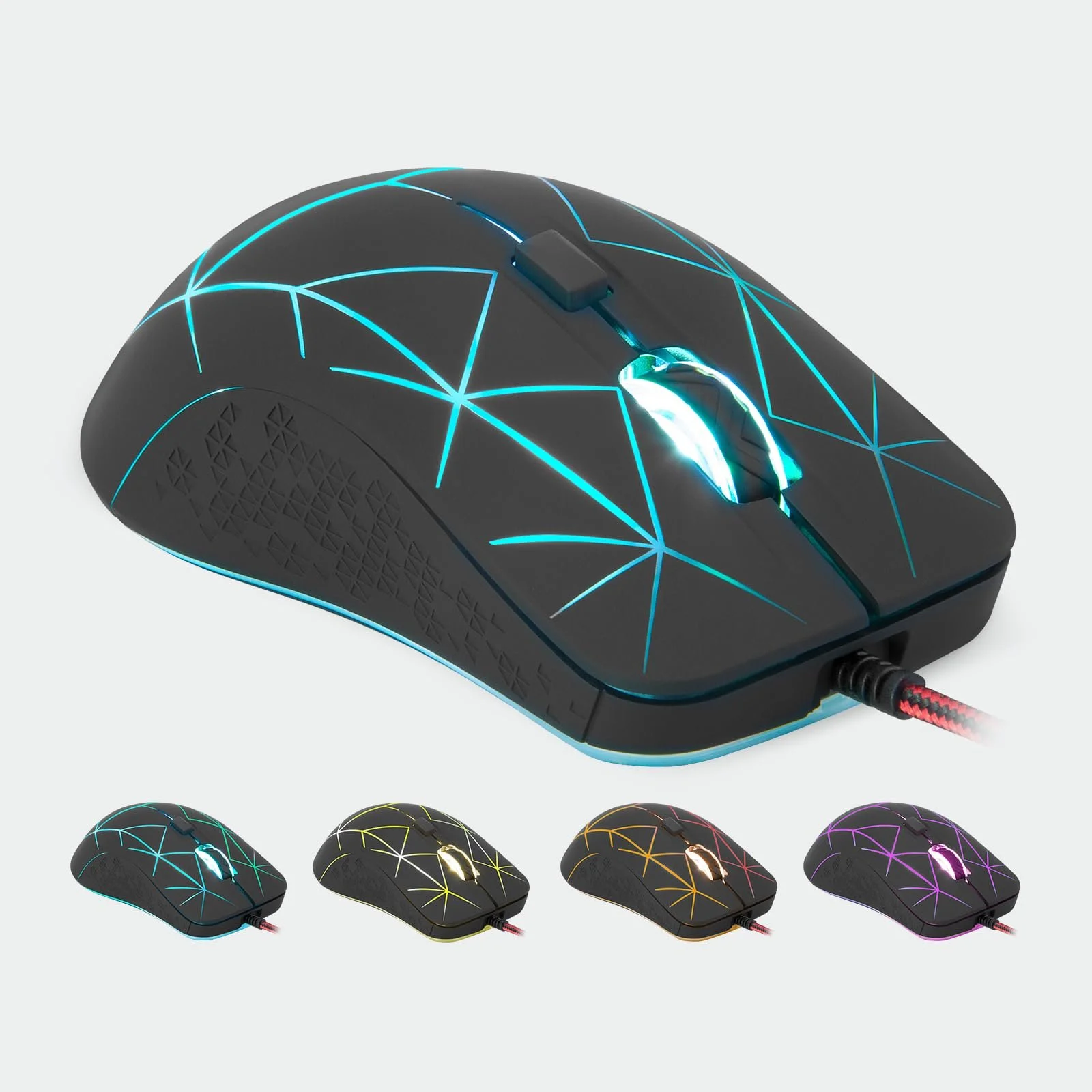 Мышь игровая Rii оптическая, 6 кнопок, 1200/1600/2400/3200 DPI, RGB, узор Burst, USB кабель 150 см, черная, фото №8