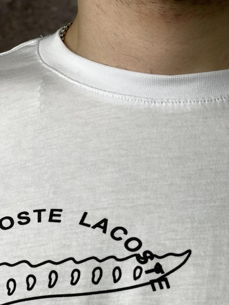 Футболка Lacoste біла чорне лого, фото №8