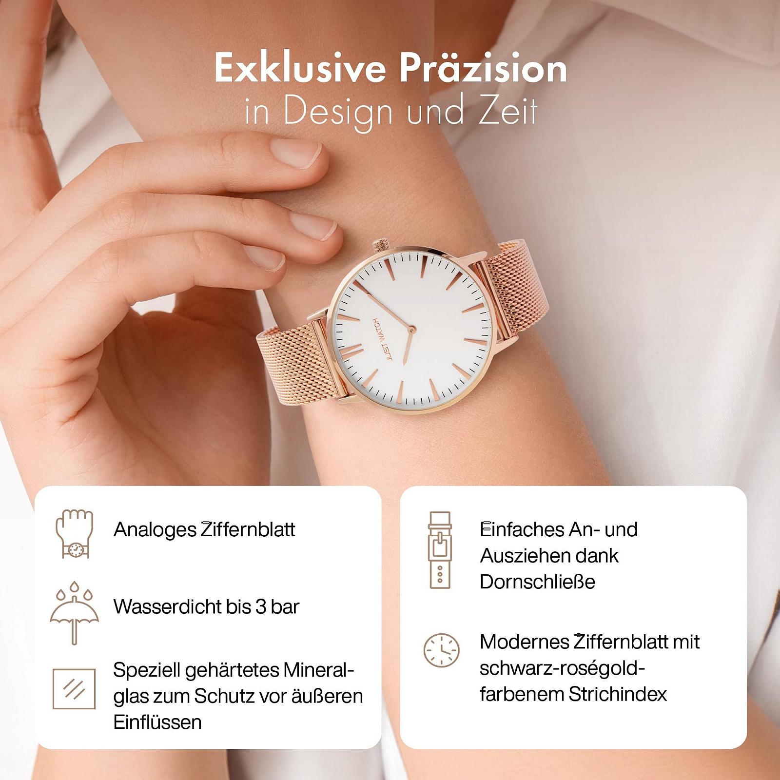 Женские часы Just Watch, нержавеющая сталь, сетчатый браслет, 2 стрелки, длина 23.5 см, диаметр 41 мм, ширина 20 мм, розовое золото, Retro, фото №3