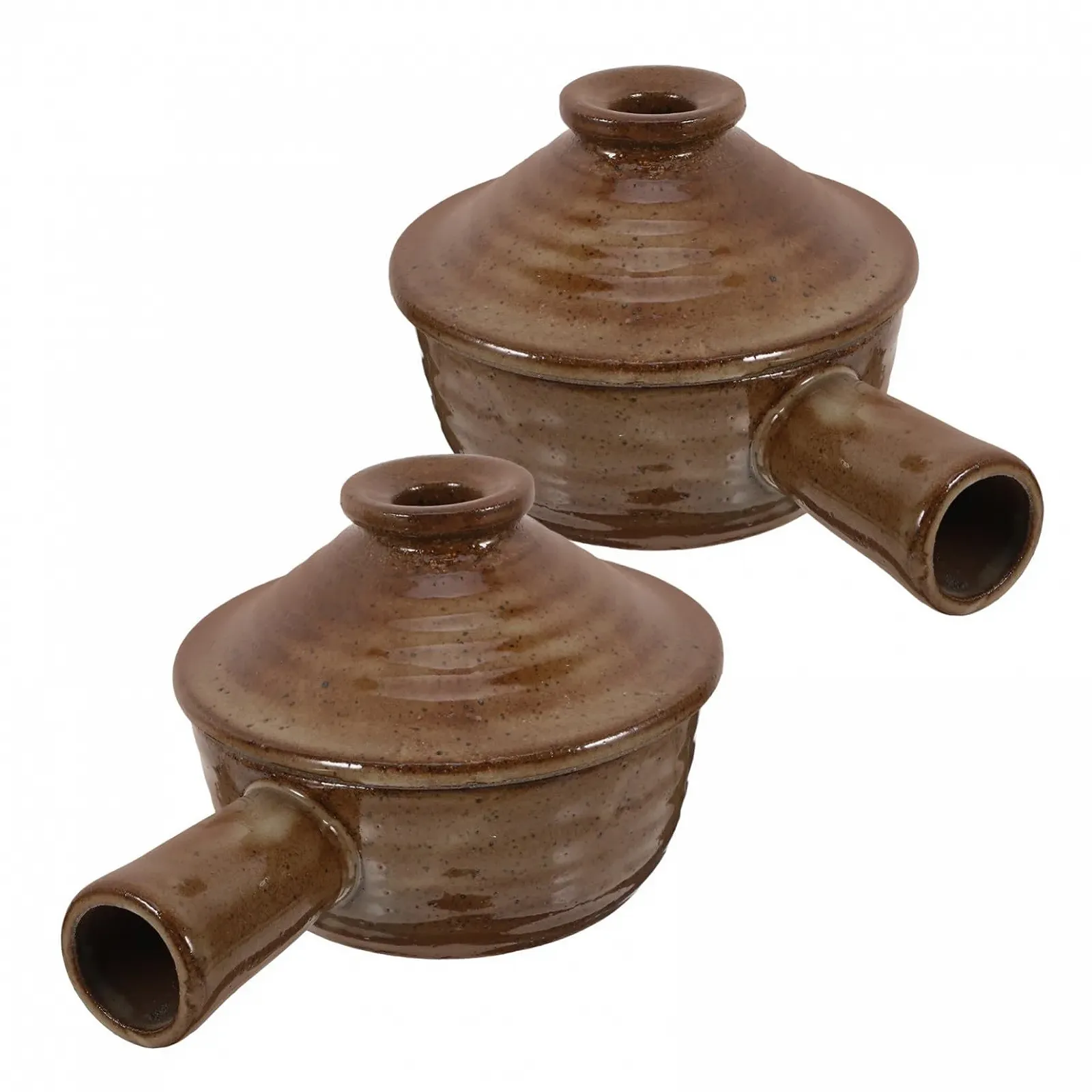 Набор горшков 2 шт. керамических с крышкой для микроволновой печи круглые, фото №1